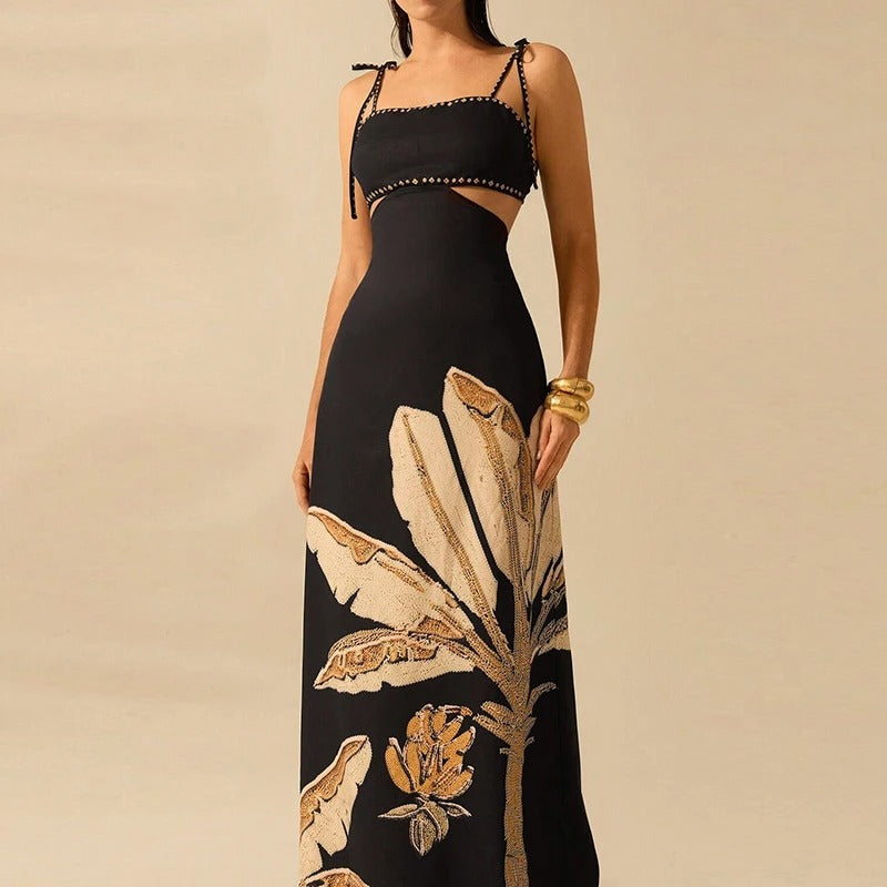 Isla Botanical Print Cutout Maxi Dress