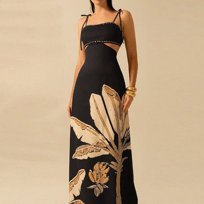 Isla Botanical Print Cutout Maxi Dress