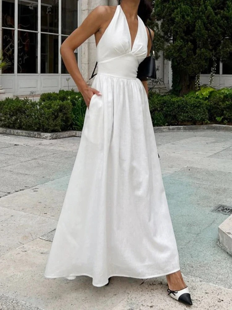 Aria Cotton Halterneck Maxi Dress with Pockets