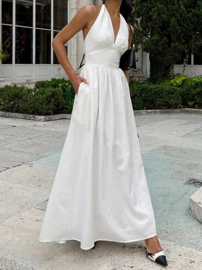 Aria Cotton Halterneck Maxi Dress with Pockets