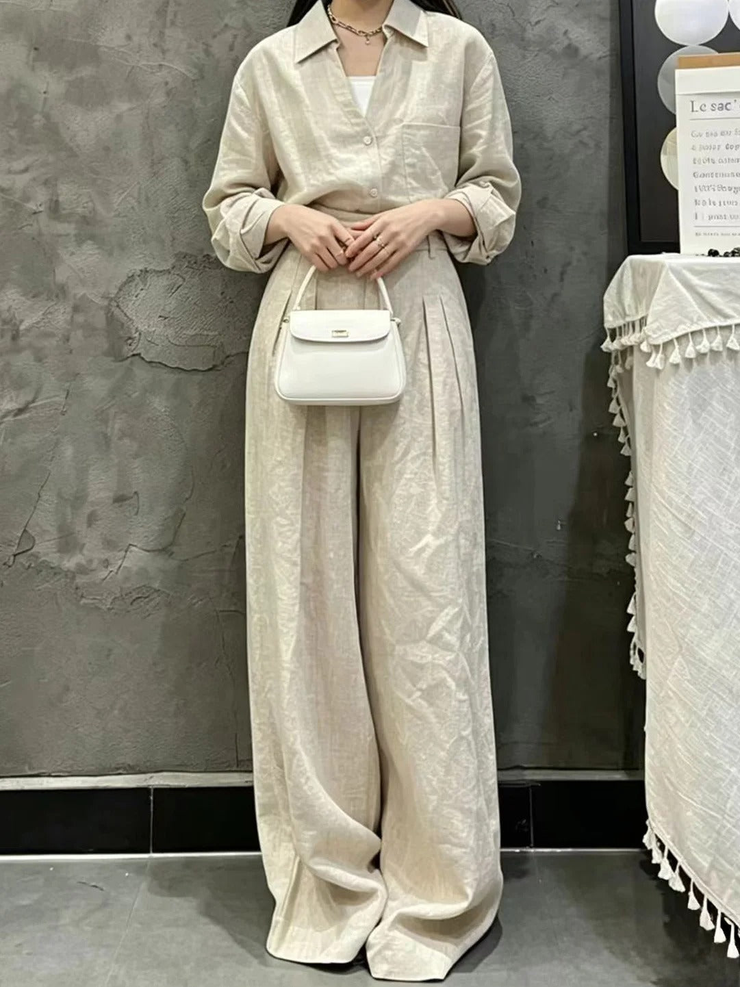 Amalfi Tailored Linen-Blend Shirt & Wide-Leg Trousers Co-Ord Set