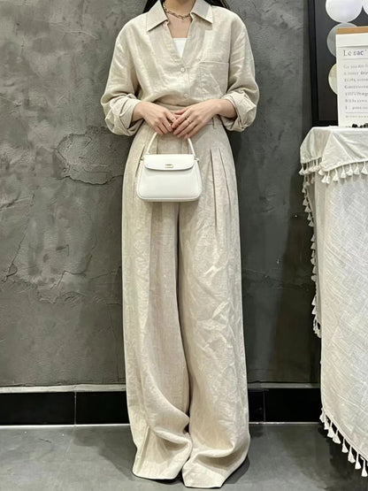 Amalfi Tailored Linen-Blend Shirt & Wide-Leg Trousers Co-Ord Set