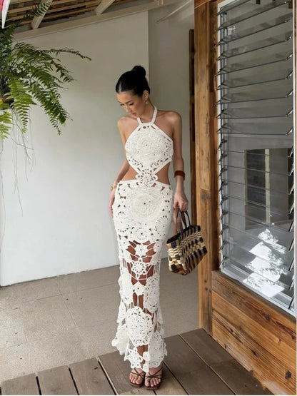 Aaliyah Floral Crochet Cut-Out Maxi Dress
