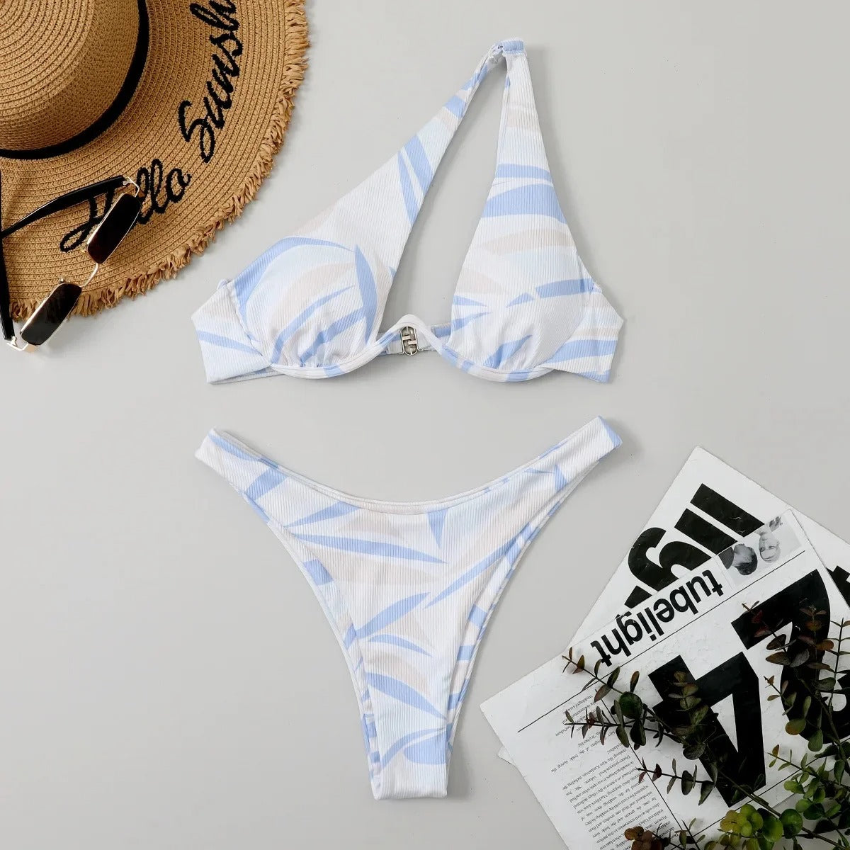 Amara One-Shoulder Cutout Underwire Bikini Set