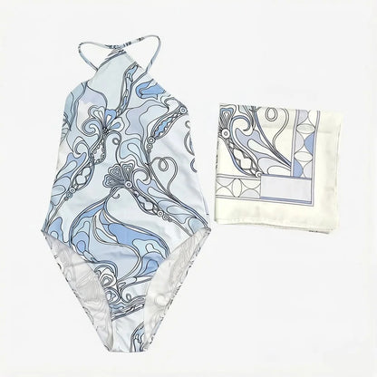 Talia 3-Piece Abstract Print Bikini & Sarong Set