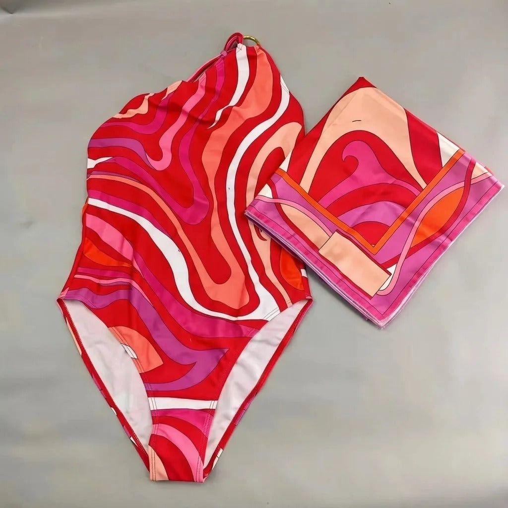 Talia 3-Piece Abstract Print Bikini & Sarong Set