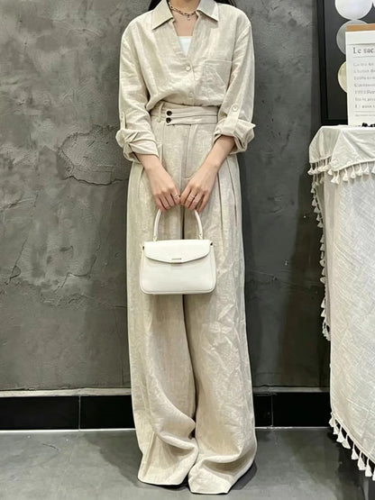 Amalfi Tailored Linen-Blend Shirt & Wide-Leg Trousers Co-Ord Set