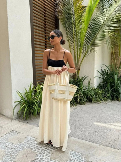 Contrast Empire Waist Strappy Maxi Dress