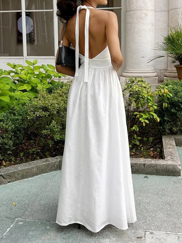 Aria Cotton Halterneck Maxi Dress with Pockets