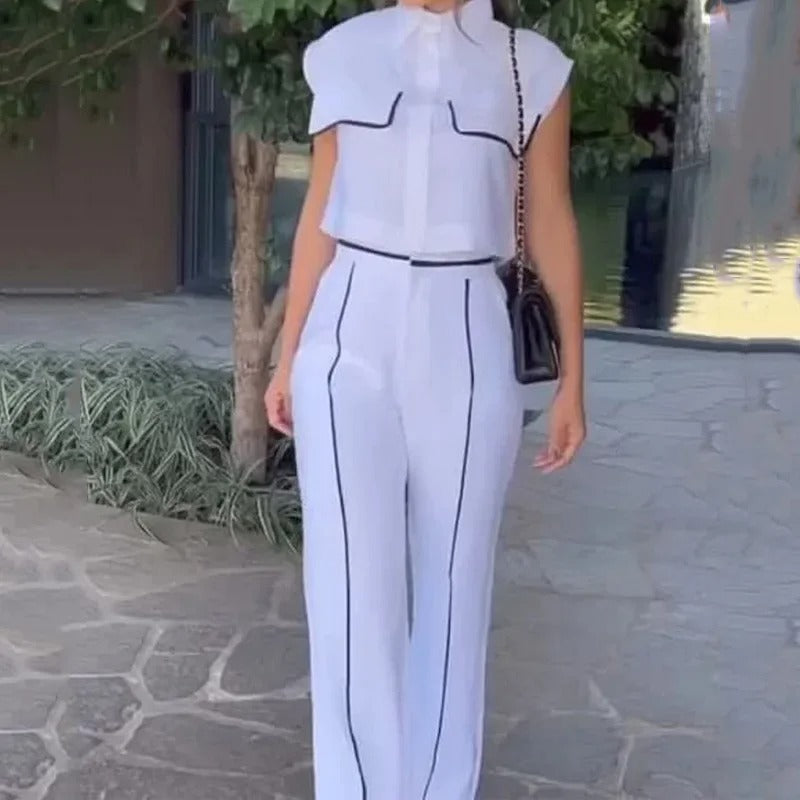 Elegant Two-Piece Top and Wide-Leg Trousers Set