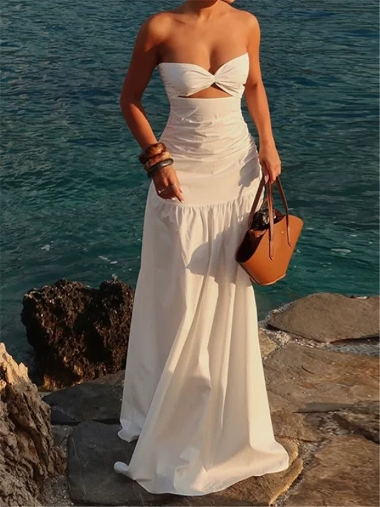 Seraphina Strapless Ruched Cutout Maxi Dress
