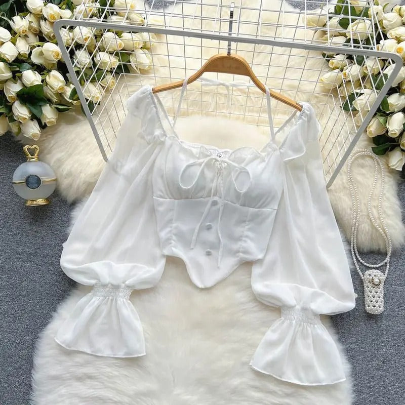 Aria Milkmaid Mesh Sleeve Corset Top