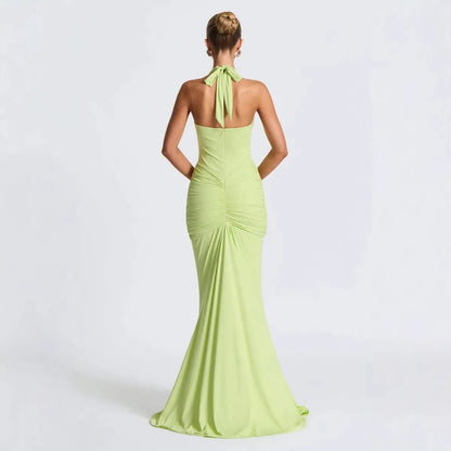 Saskia Deep Plunge Halterneck Maxi Dress