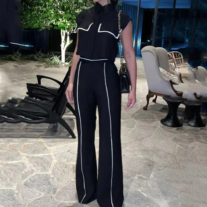 Elegant Two-Piece Top and Wide-Leg Trousers Set