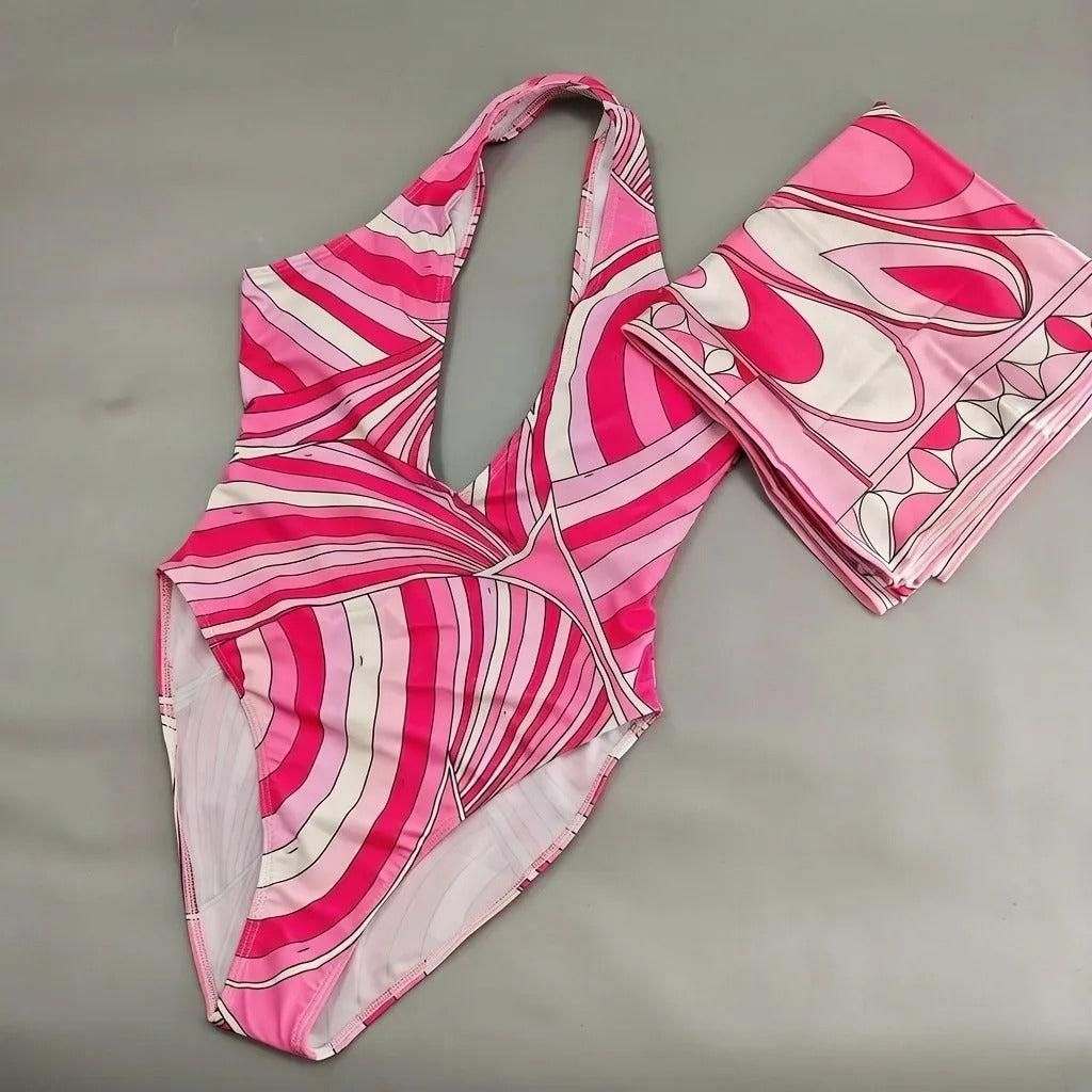 Talia 3-Piece Abstract Print Bikini & Sarong Set