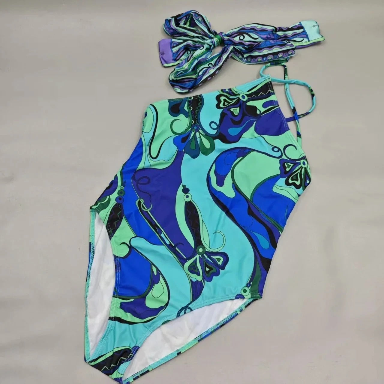 Talia 3-Piece Abstract Print Bikini & Sarong Set