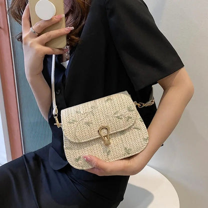 Daisy Floral Embroidered Straw Crossbody Bag