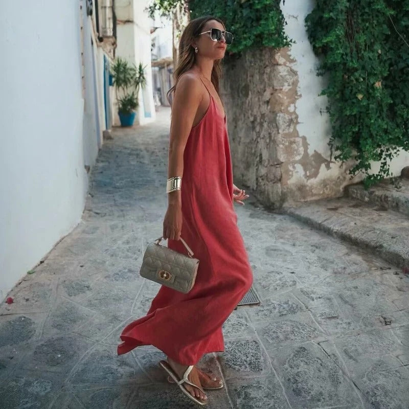 Isla Cowl-Back Flowy Slip Maxi Dress