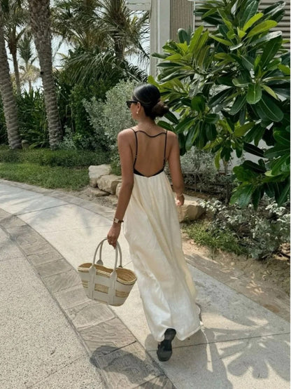 Contrast Empire Waist Strappy Maxi Dress