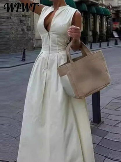 Sienna Front-Zip Sleeveless Maxi Dress
