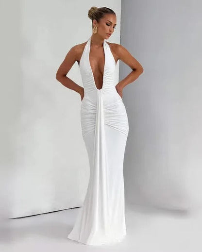 Saskia Deep Plunge Halterneck Maxi Dress
