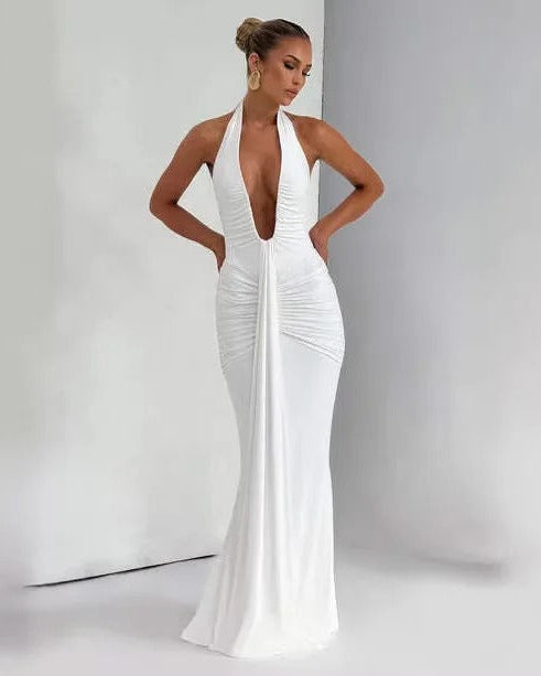 Saskia Deep Plunge Halterneck Maxi Dress