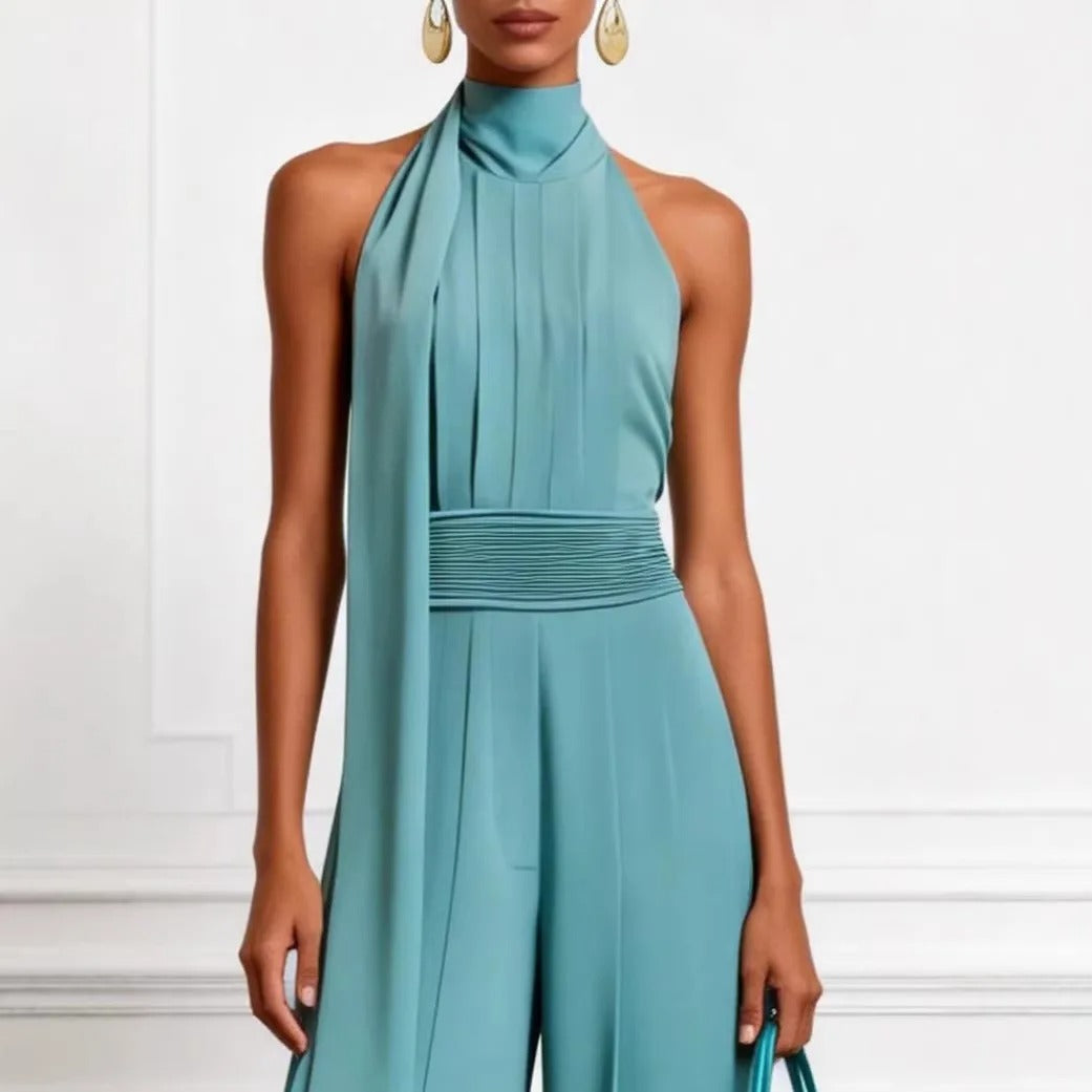 Evelyn Scarf-Neck Wide-Leg Jumpsuit