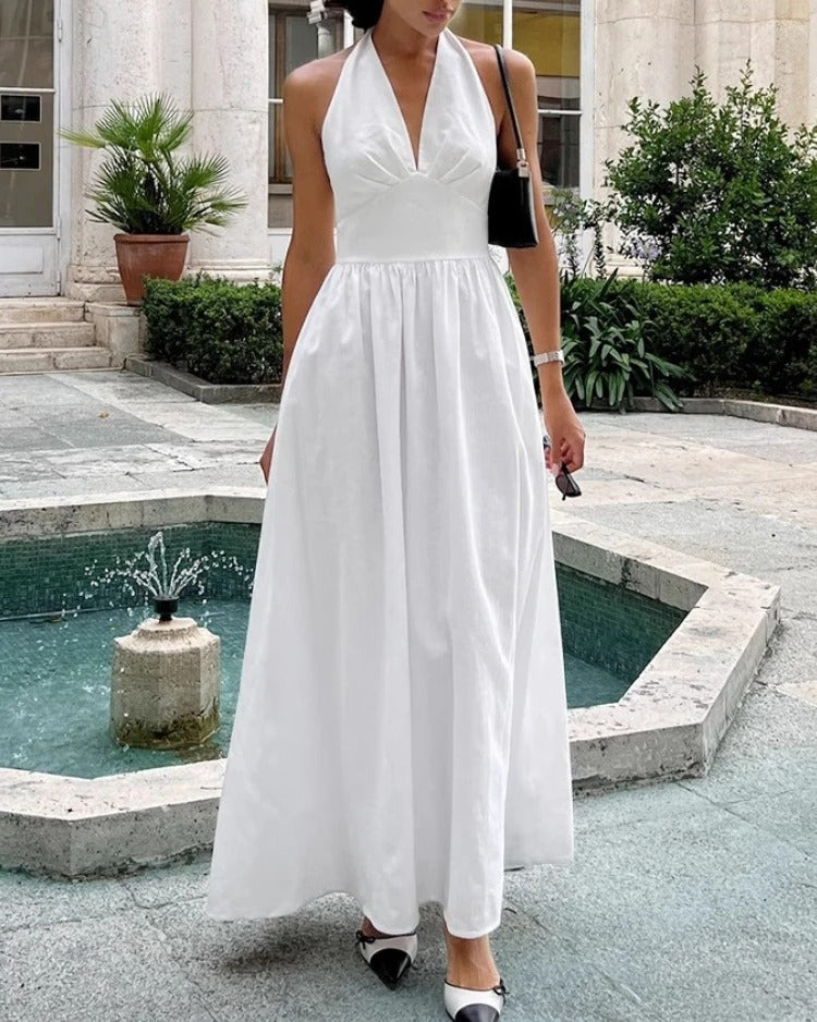 Aria Cotton Halterneck Maxi Dress with Pockets