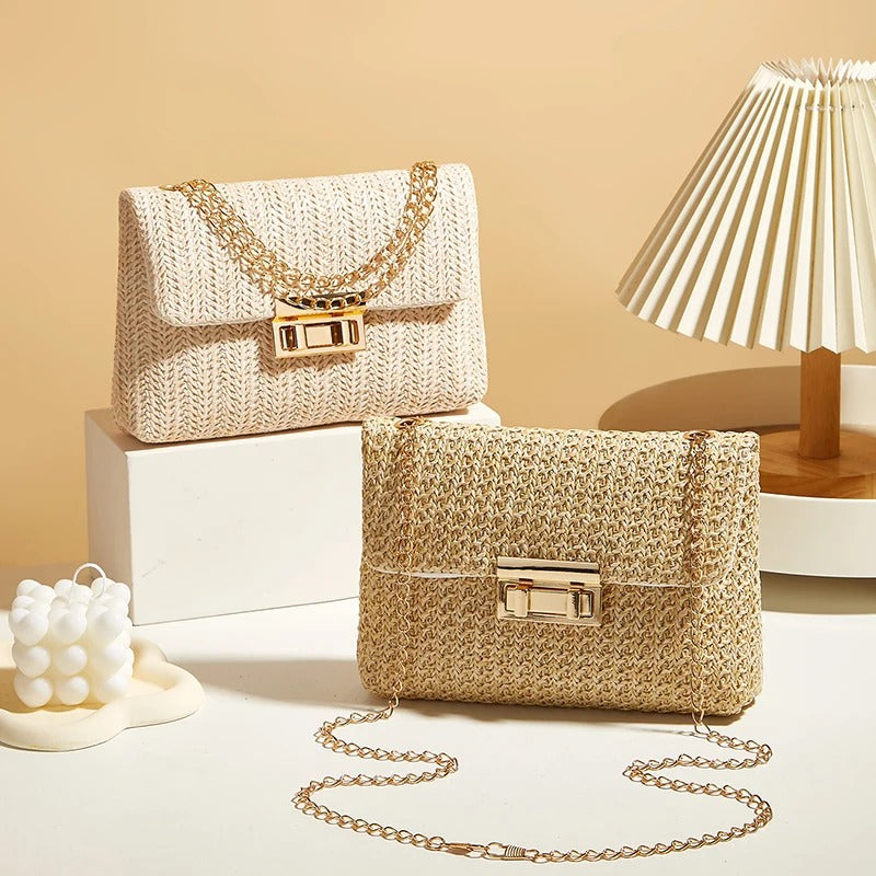 Sienna Woven Straw Envelope Clutch Bag