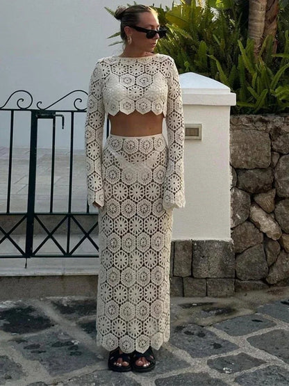 Ibiza Crochet Knit Crop Top & Maxi Skirt Co-Ord Set