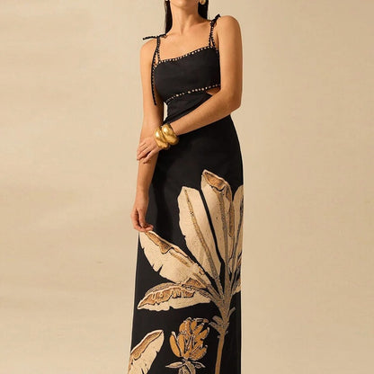 Isla Botanical Print Cutout Maxi Dress