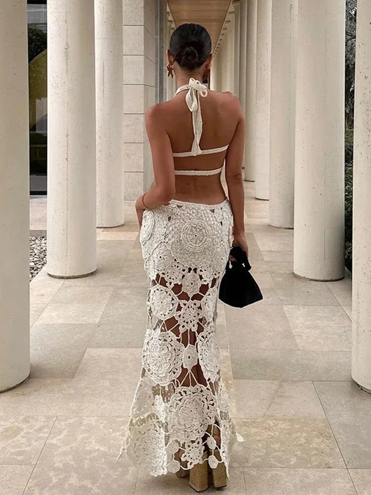 Aaliyah Floral Crochet Cut-Out Maxi Dress