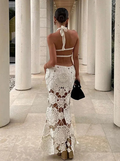 Aaliyah Floral Crochet Cut-Out Maxi Dress