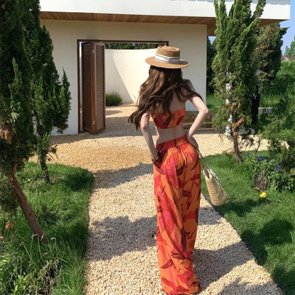 Tulum Tropical Halter Top & Wide-Leg Trousers Co-Ord Set
