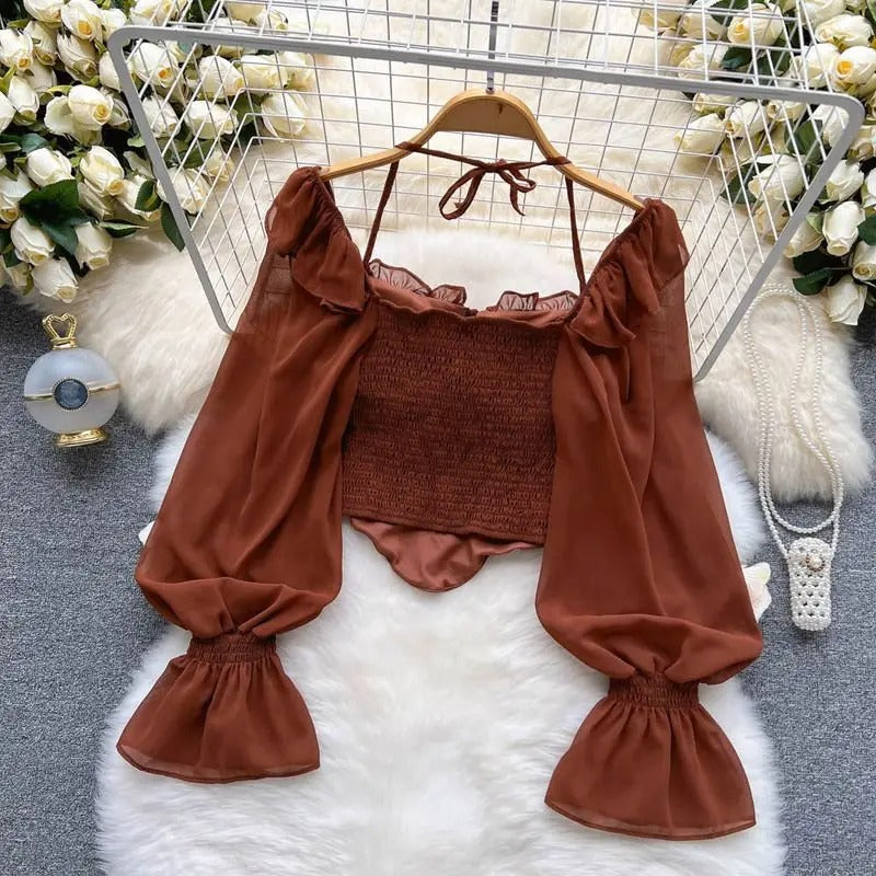 Aria Milkmaid Mesh Sleeve Corset Top