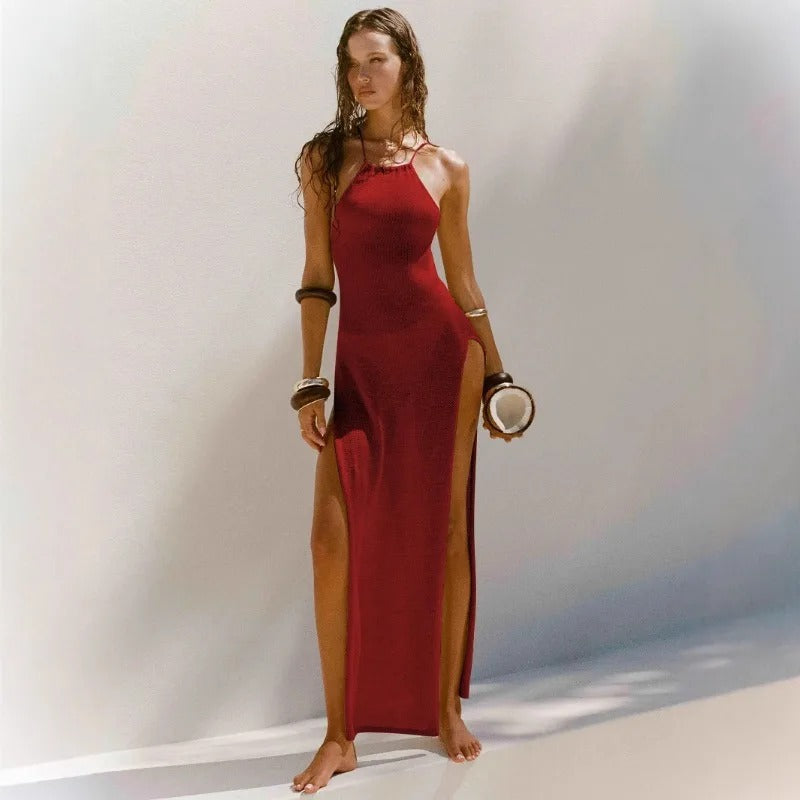 Maya Crochet Knit Halterneck Maxi Dress