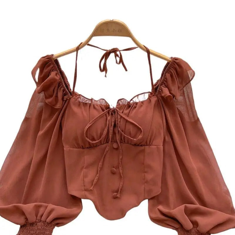 Aria Milkmaid Mesh Sleeve Corset Top