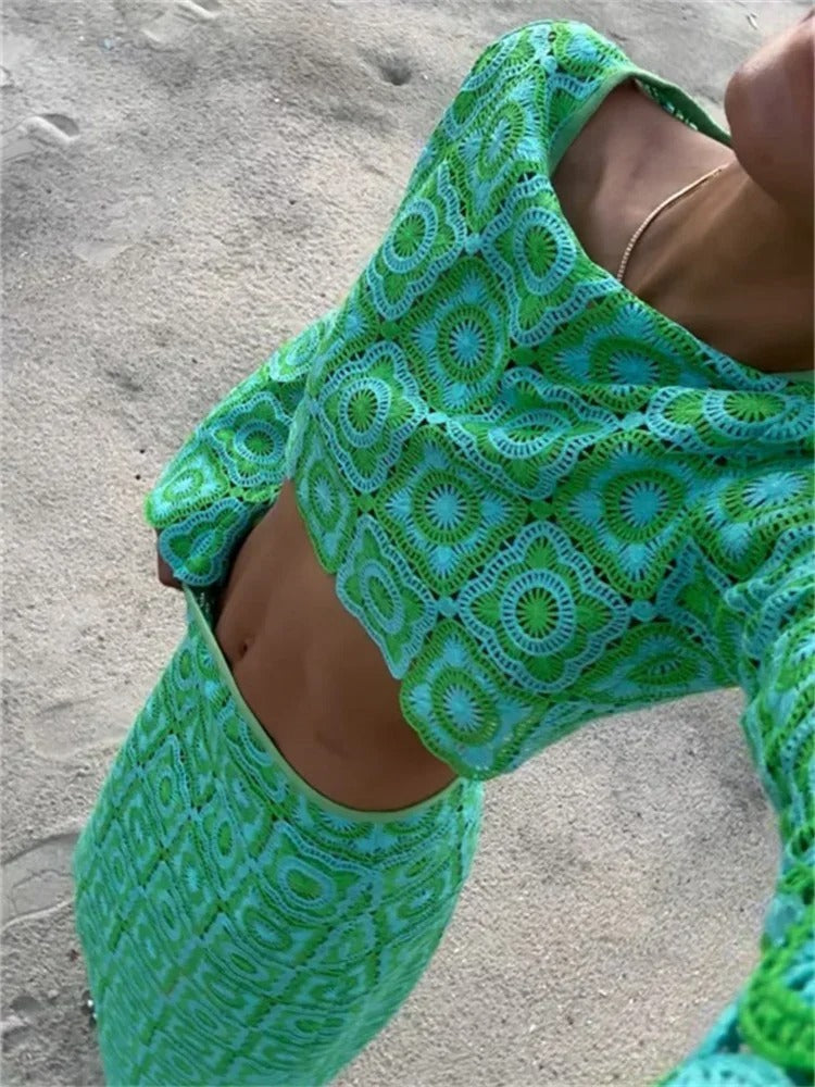 Ibiza Crochet Knit Crop Top & Maxi Skirt Co-Ord Set