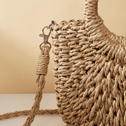 Amara Handwoven Straw Half-Moon Crossbody Bag