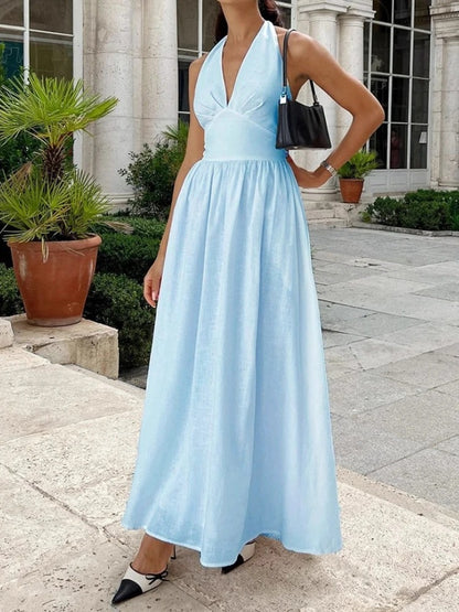 Aria Cotton Halterneck Maxi Dress with Pockets