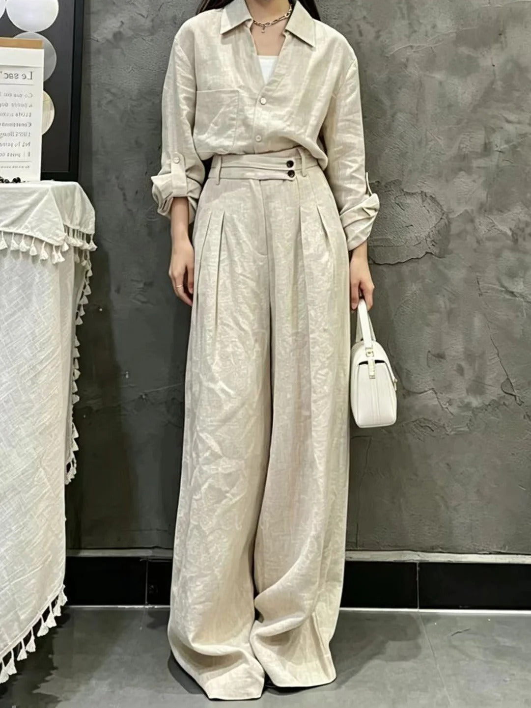 Amalfi Tailored Linen-Blend Shirt & Wide-Leg Trousers Co-Ord Set