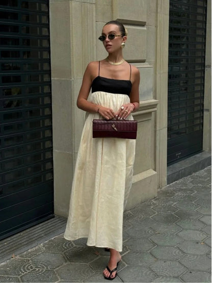 Contrast Empire Waist Strappy Maxi Dress