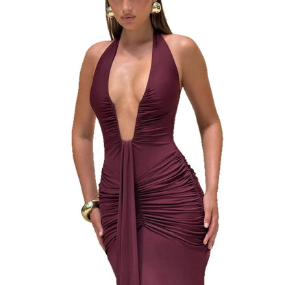 Saskia Deep Plunge Halterneck Maxi Dress
