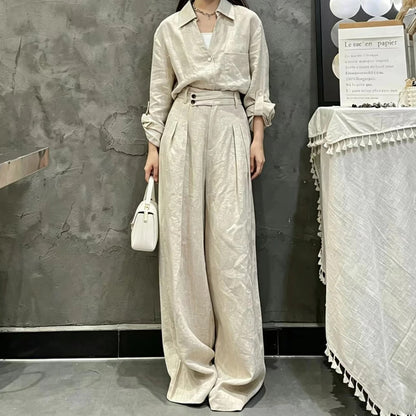 Amalfi Tailored Linen-Blend Shirt & Wide-Leg Trousers Co-Ord Set