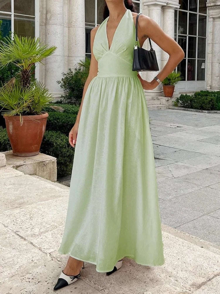 Aria Cotton Halterneck Maxi Dress with Pockets