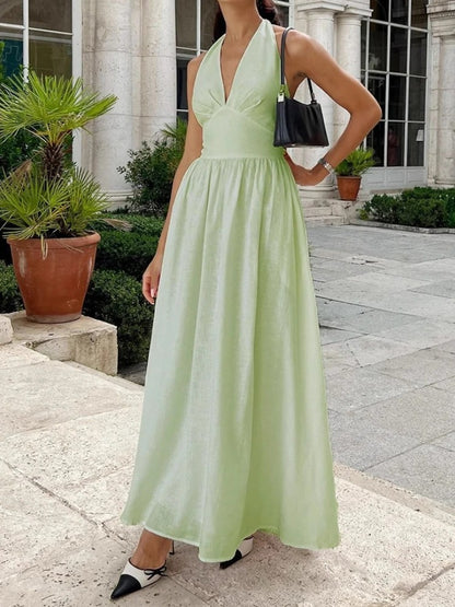 Aria Cotton Halterneck Maxi Dress with Pockets