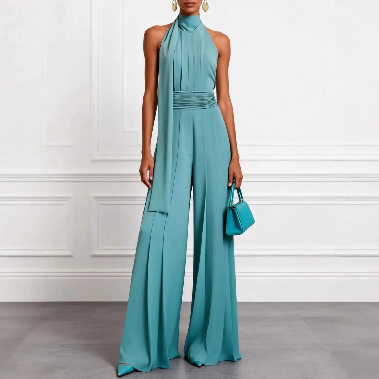 Evelyn Scarf-Neck Wide-Leg Jumpsuit