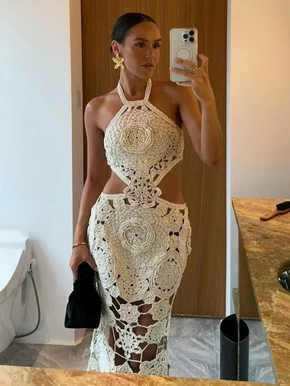 Aaliyah Floral Crochet Cut-Out Maxi Dress