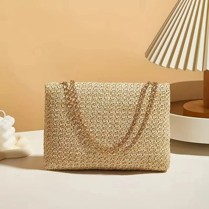 Sienna Woven Straw Envelope Clutch Bag