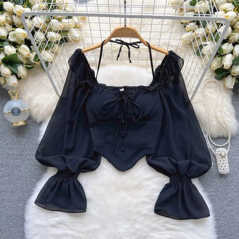 Aria Milkmaid Mesh Sleeve Corset Top